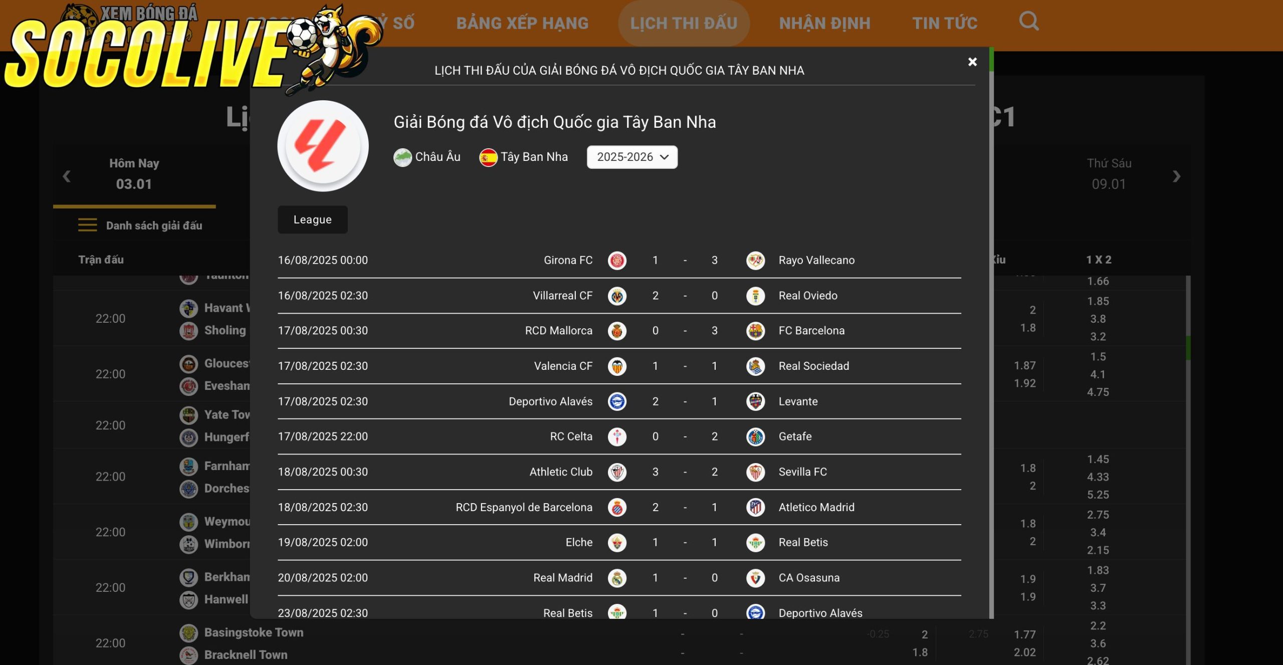 Socolive cập nhật lịch thi đấu theo thời gian thực