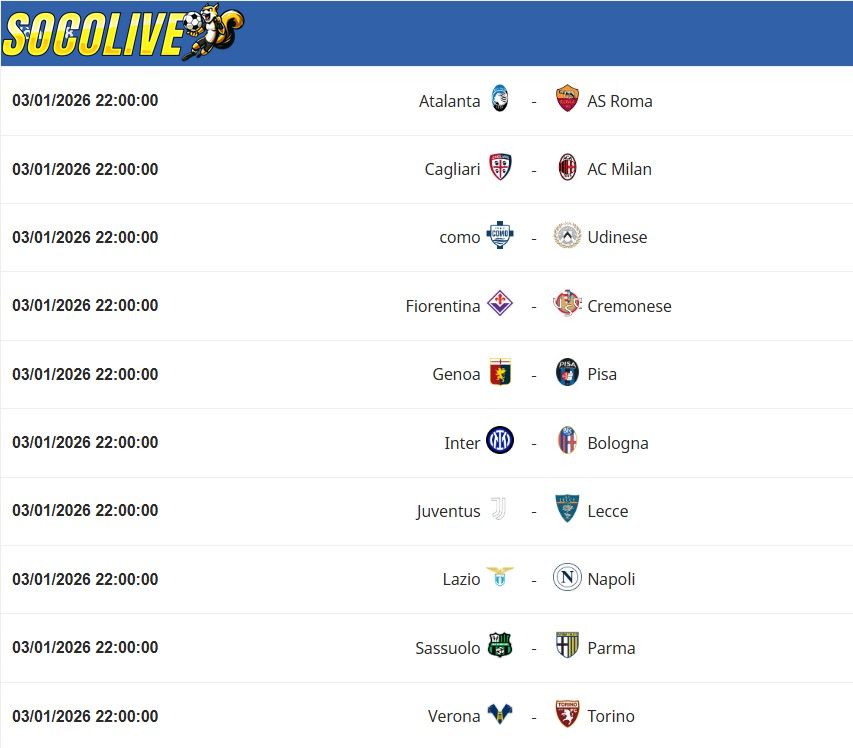 Lịch thi đấu Tháng 1/2026