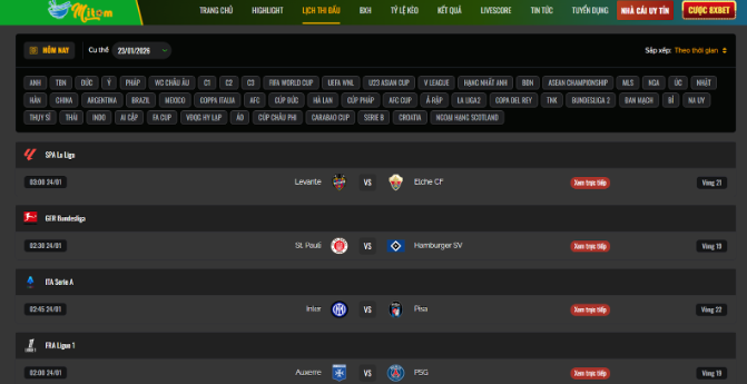 Các giải đấu đang trực tiếp mỗi ngày tại Mitom TV